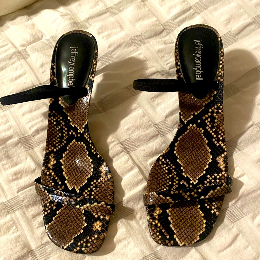 Jeffrey Campbell Brown & Black Snake Print Sandals with Heels NWOT